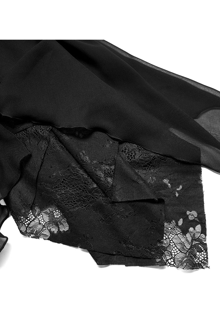 Black Double-Layer Chiffon Lace Irregular Hem Design Sling Decoration Sleeveless Women's Gothic Dress
