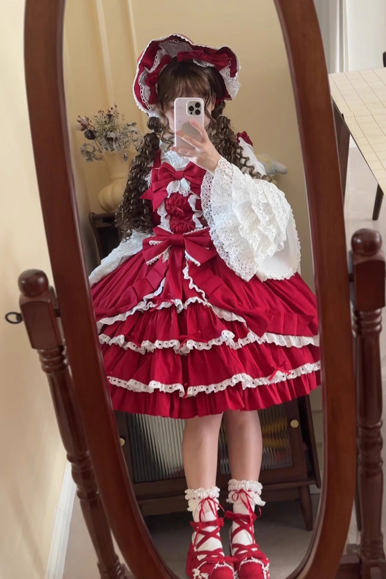 [Grisha] Gilet sans manches à volants triple couche avec nœud en dentelle douce taille plus robe Lolita Jsk 3 couleurs 