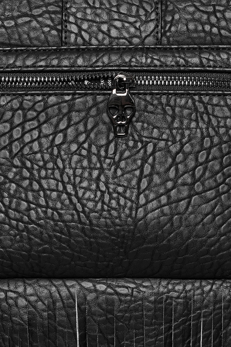 Black Studded Tassels Rivet Straps Faux Leather Women's Gothic Bag