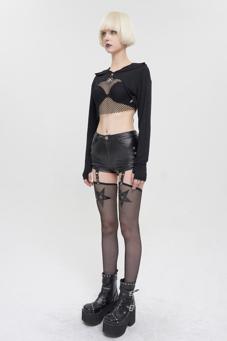 Black Faux Leather Pentagram With Stockings Women's Punk Shorts