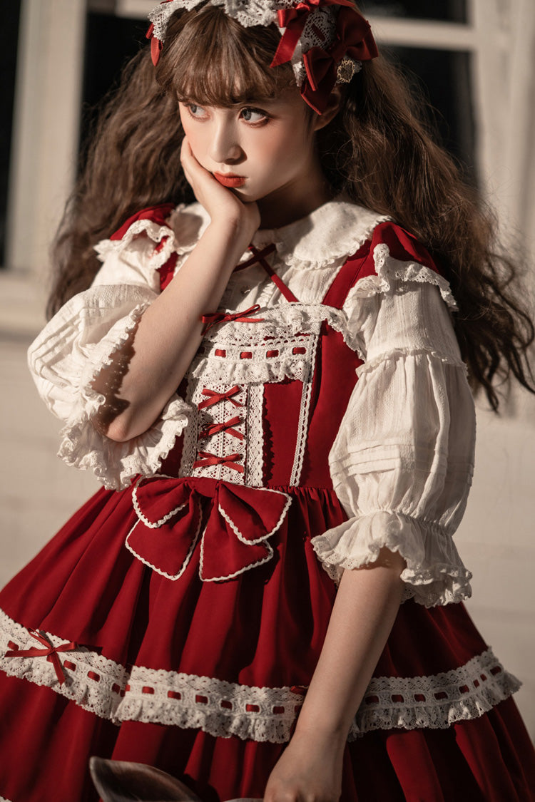 Red Antique Dolls Triple-Layered Bowknot Sweet Lolita Jsk Dress