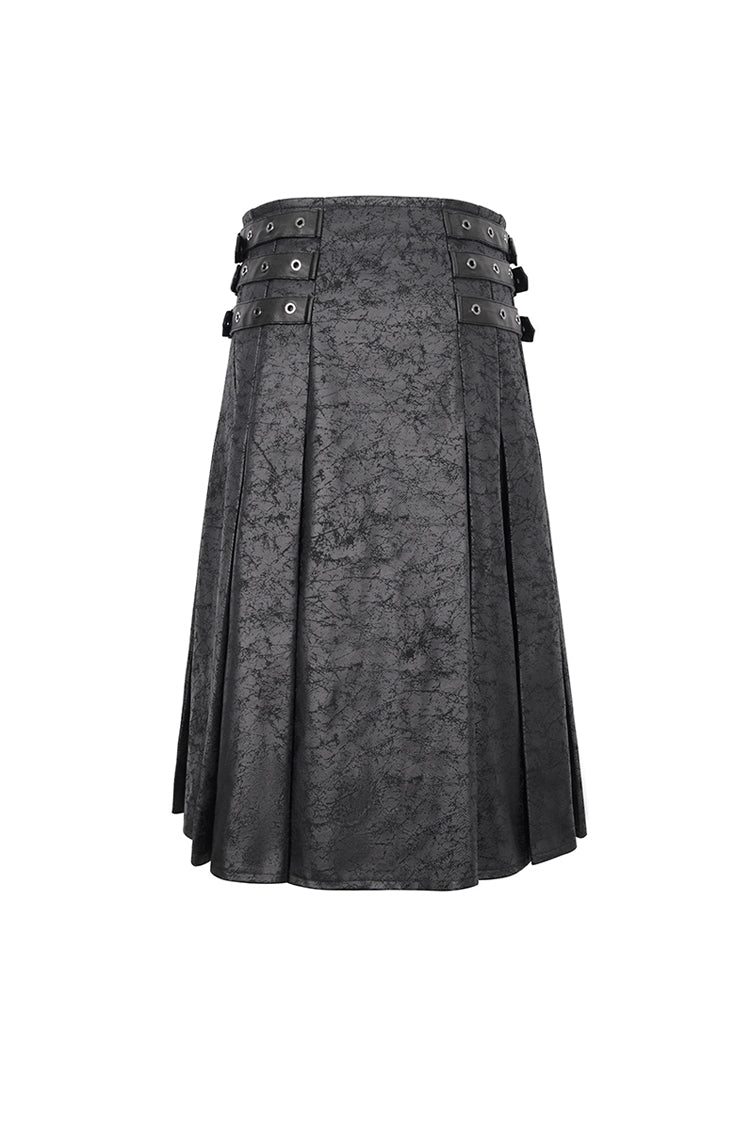 Black Print Chain Multi Buckle Men's Gothic Skirt