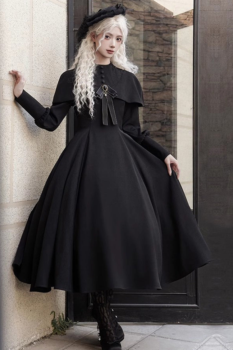 Schwarzes [Dreizehnter Abend] Langärmliges, schmales, elegantes Gothic-Lolita-Kleid