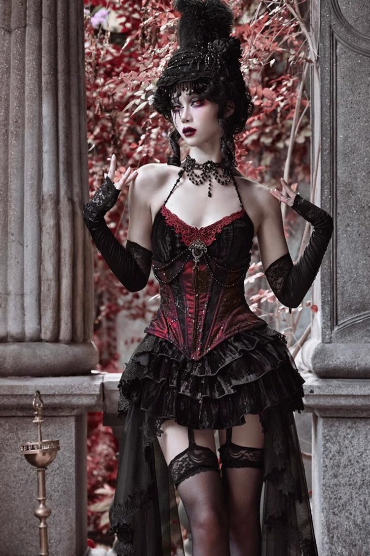 Black/Red Duchess Rococo Fishbone Girdle Multi-layer Ruffle Gothic Lolita Skirt