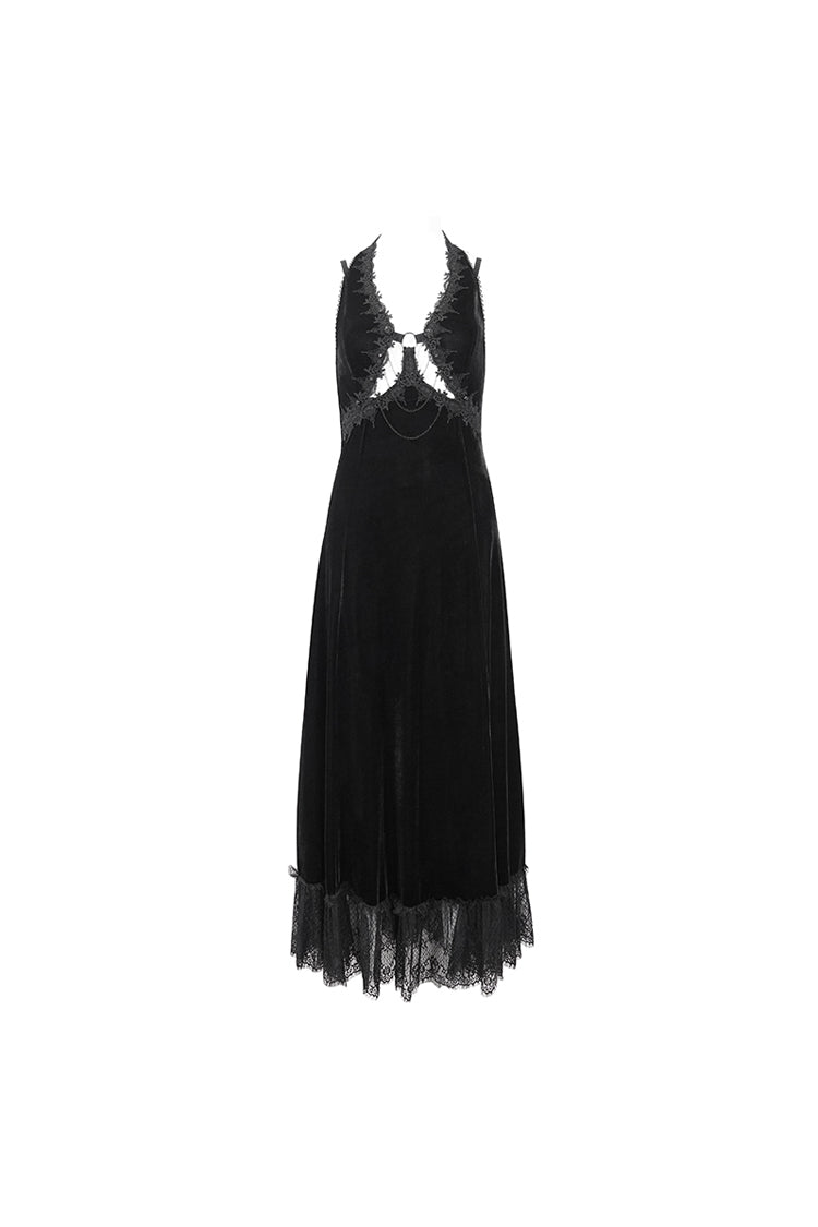 Black Lace Up Lace Hem Slip Long Women's Gothic Dres