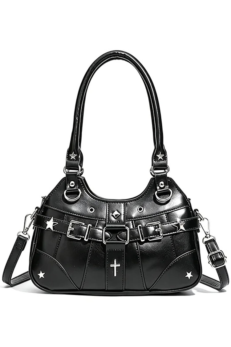 Star Studded Cross Buckle Decorated Zipper Women's Punk Style Ita Bag Shoulder Bag
