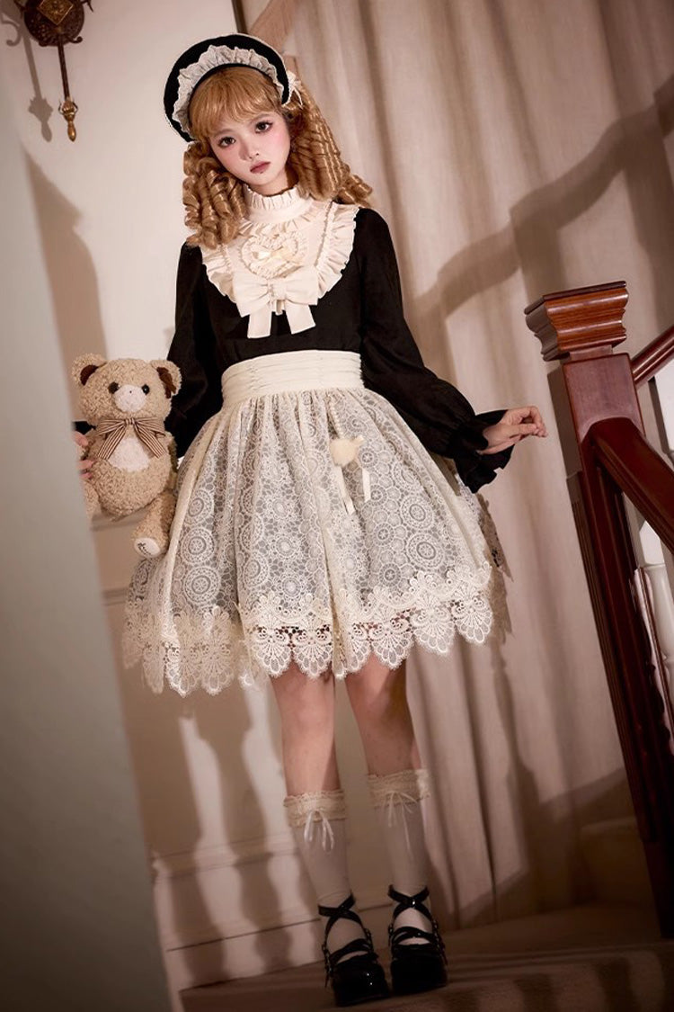 Black [Twilight Choir] Long Sleeves Bowknot Lace Sweet Vintage Lolita Dress 2 Versions