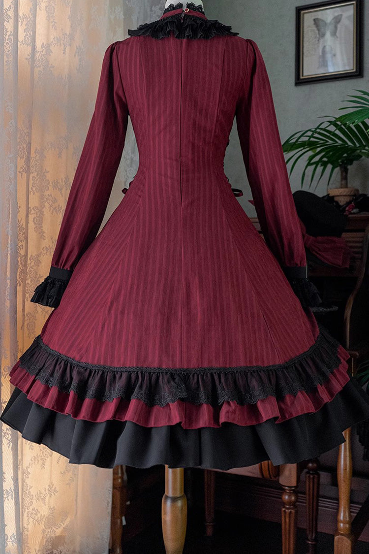 Point Manor Solid Color Stand Collar Long Sleeves Multi-layer Ruffle Gothic Lolita Dress 5 Colors