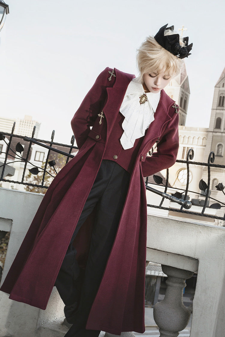 Dark Red [The Legend of Dracula] Long Sleeves Gothic Prince Handsome Cool Ouji Lolita Coat