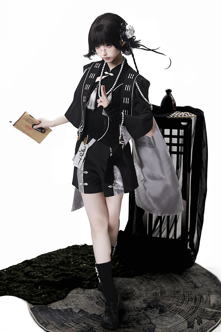 Schwarz [Das seltsame Ende der unsterblichen Sekte] Ärmelloses chinesisches Ouji Lolita Set 