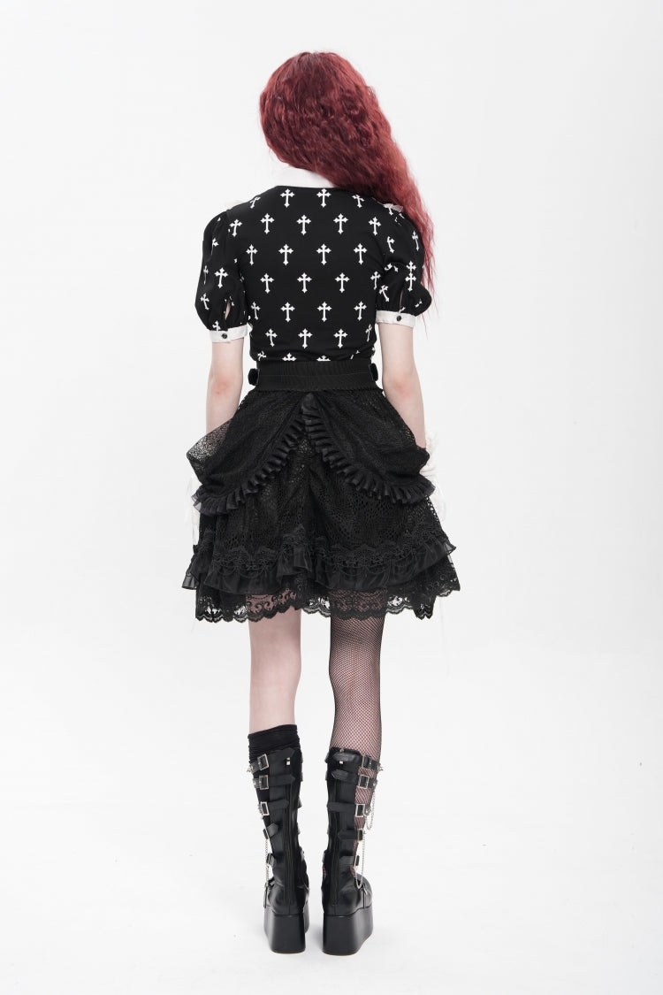 Black Multi-Layered Ruffle Buckle Straps Women's Gothic Skirt