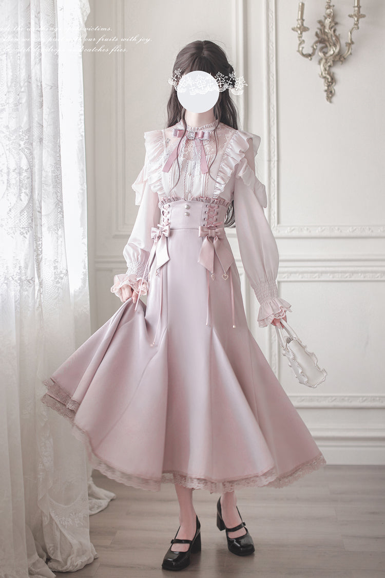 Pink Ruffle Bowknot Slim Sweet Elegant Lolita Fishtail Skirt Dress