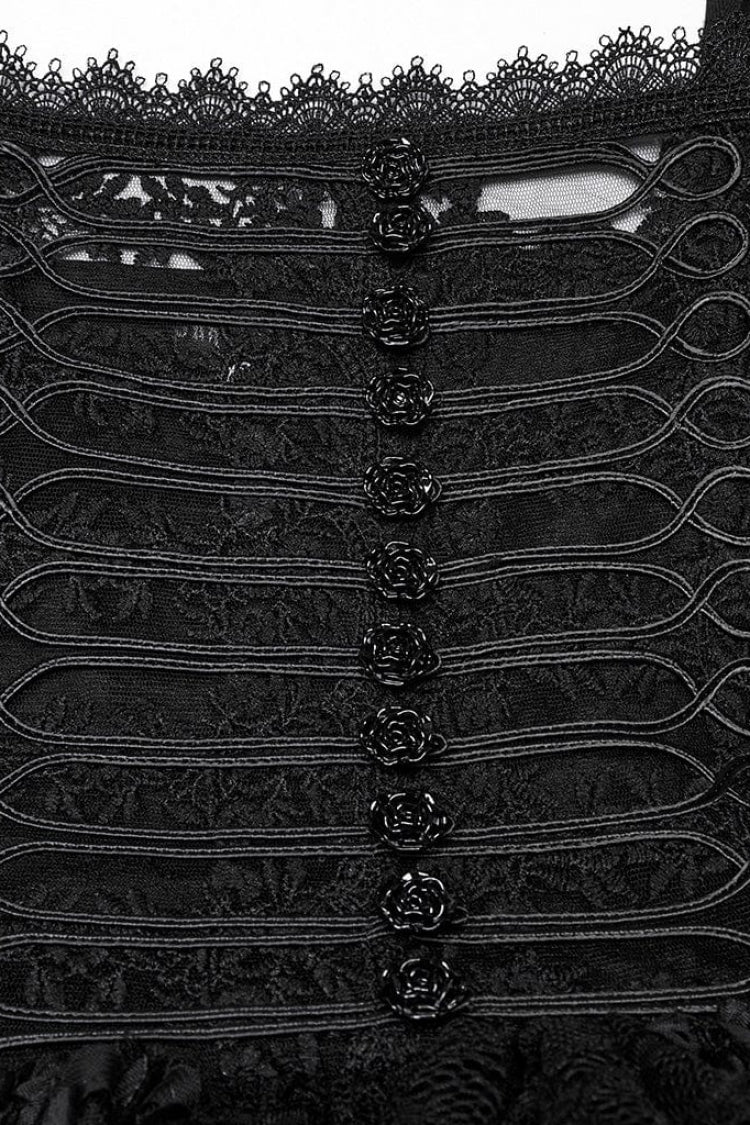 Black Square Collar Short Puff Sleeves Multi-Layered Women's Gothic Lolita High/Low Prom Dress