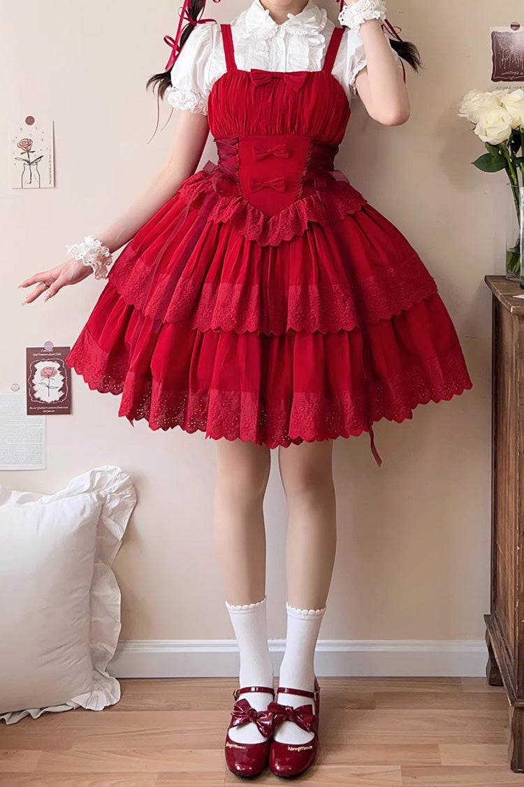 Bowknot Hollow Gothic Lolita Tiered JSK Dress 2 Colors
