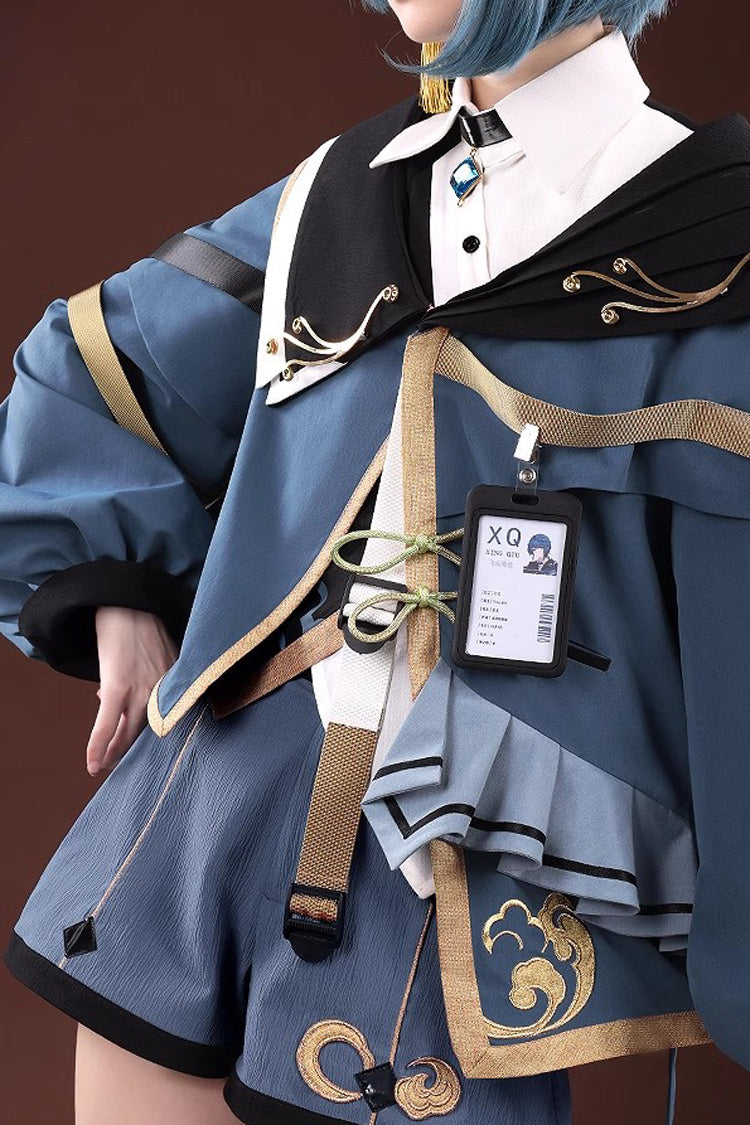 Blau/schwarzes Ouji Fashion Lolita-Set mit superluxuriösem Chor-Print