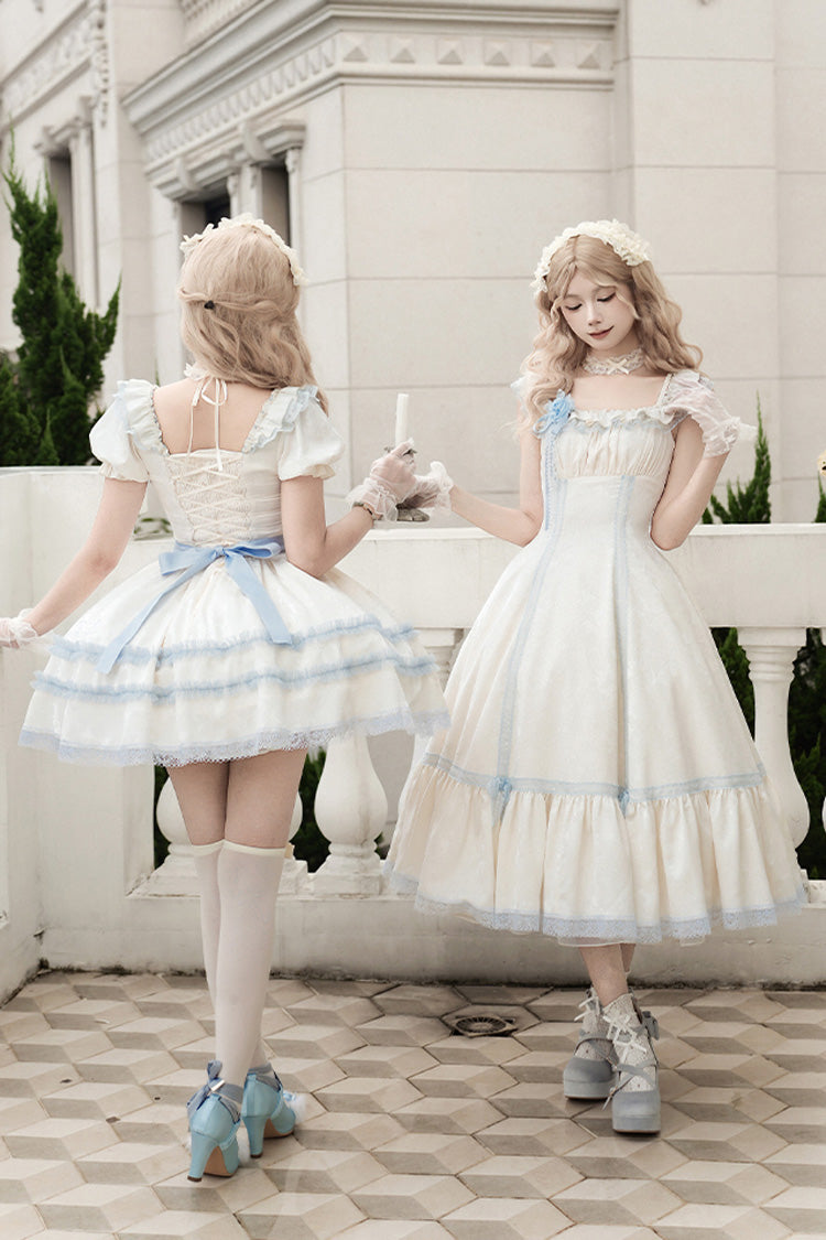 Ivory [Sea Salt Iced Tea] Square Collar Short Sleeves Ruffle Fishbone Sweet Lolita Short Dress