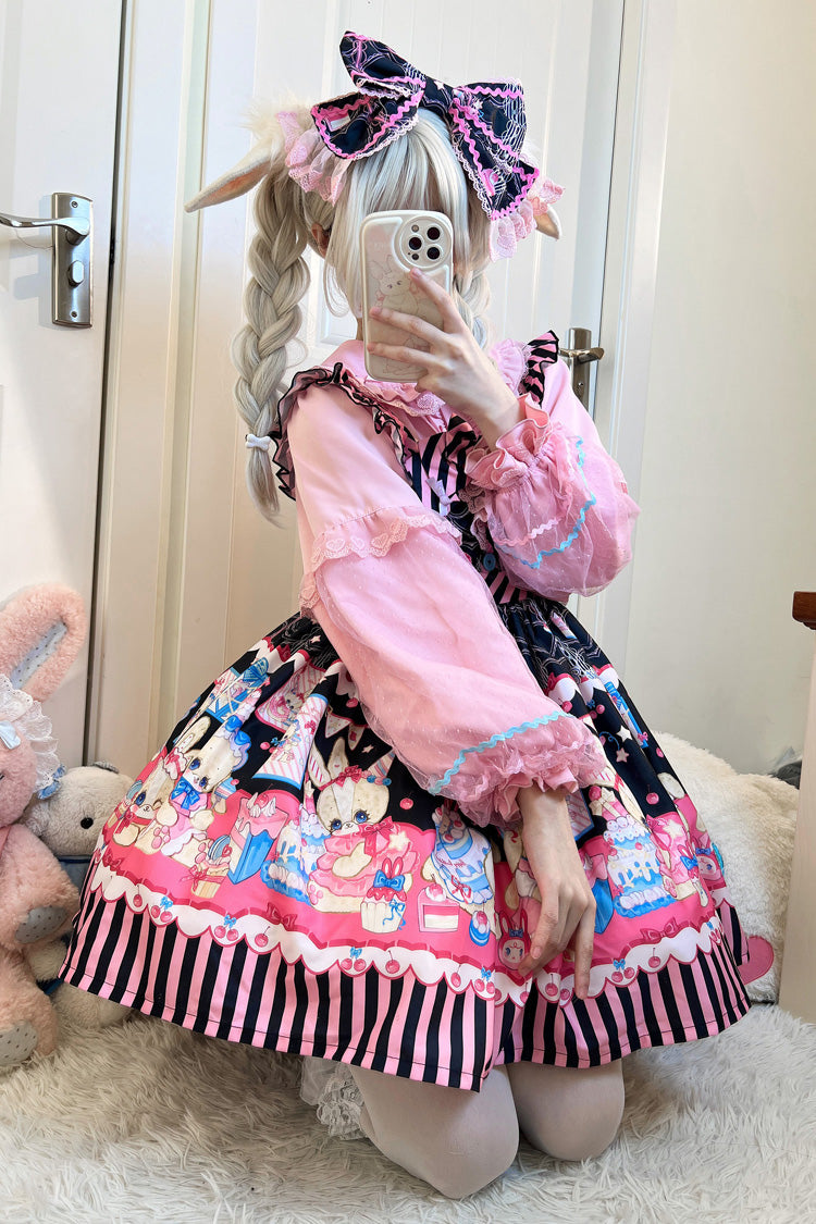 [Bunny Pastry Chef] Print Bowknot Gothic Japanese Lolita Jsk Dress 3 Colors