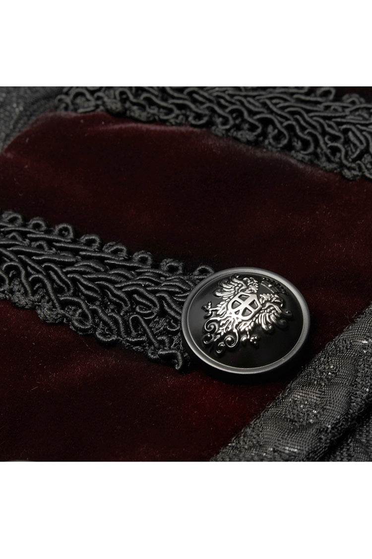 Black Jacquard Velvet Splice Weft Stand Up Collar Front Chest Breasted Decoration Men's Gothic Vest