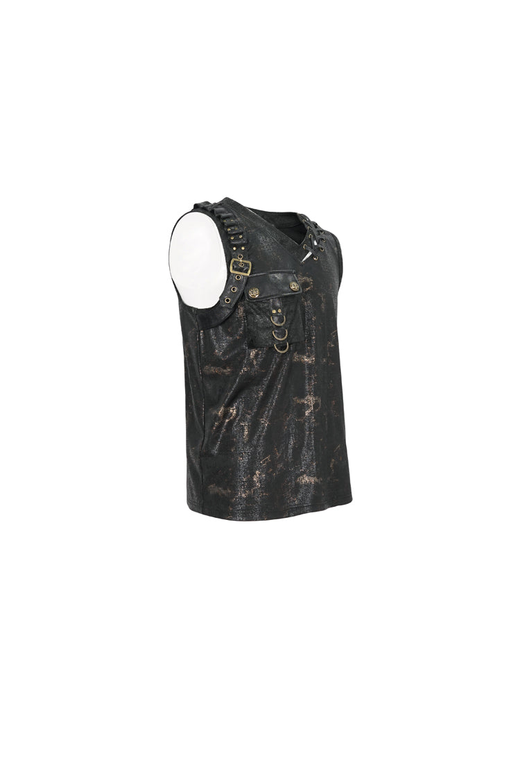 Black Personalized Print Big Pocket Buckle Men's Punk Tank Top