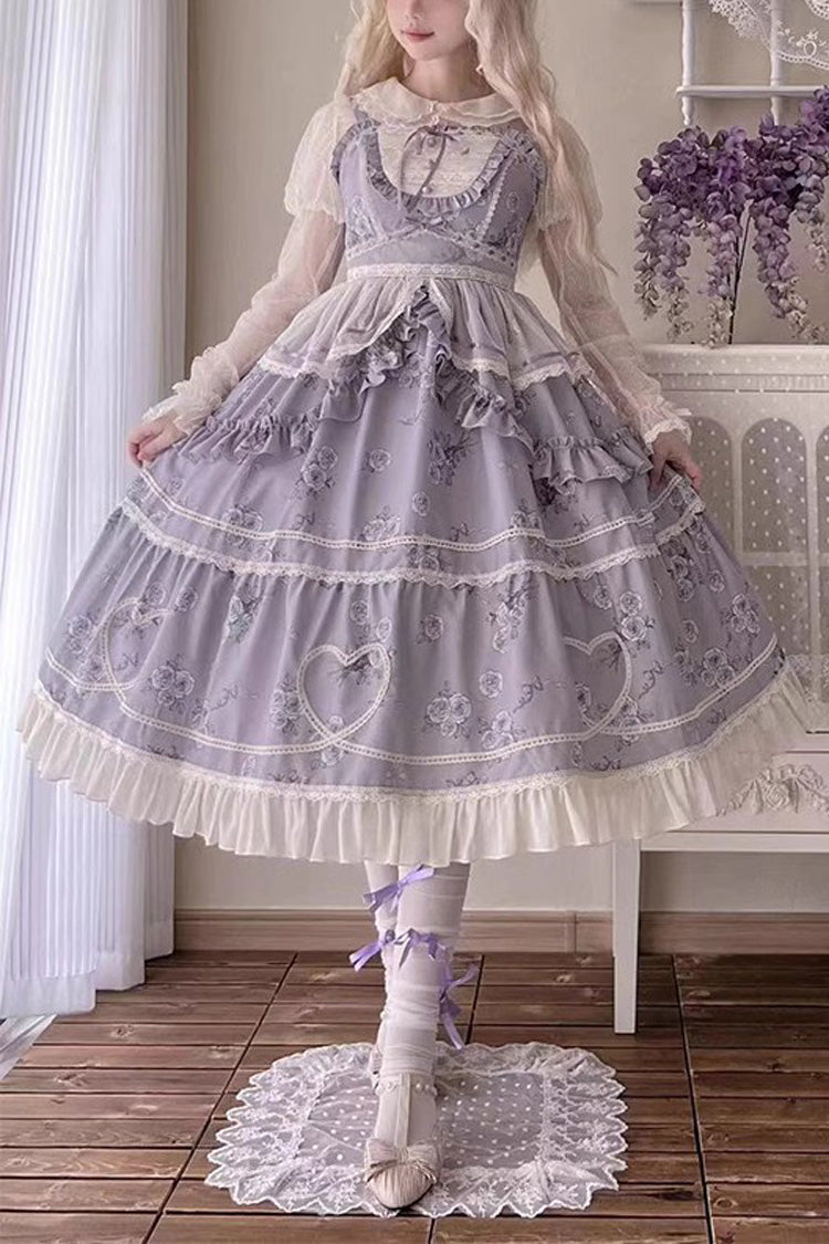 Psalm Rose Doll Collar Print Ruffle Sweet Lolita Jsk Dress 2 Colors