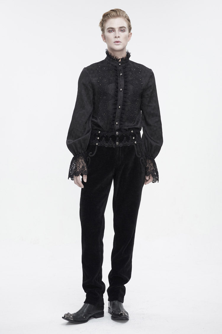 Black High Waisted Lace Splice Men's Gothic Pants