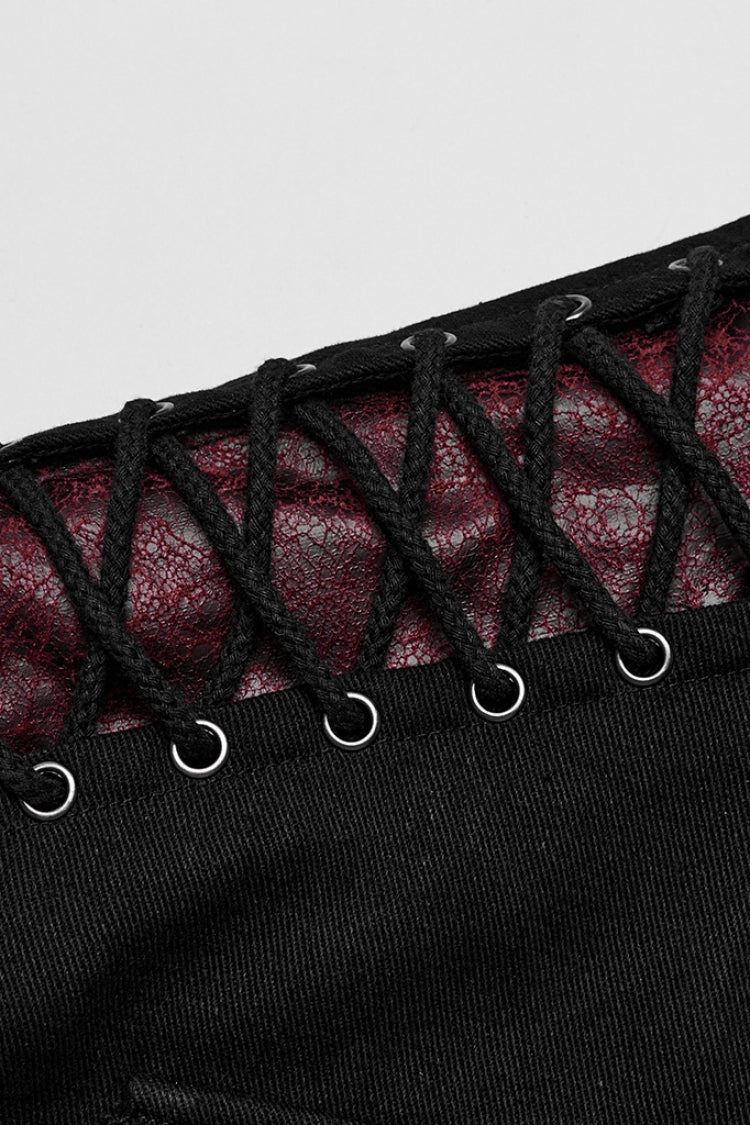 Black/Red Stand Collar Stitching Slim Men's Punk Vest