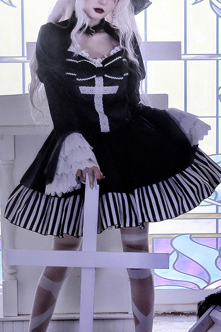 ハロウィン用のツーピースデザインのオリジナルダークベルベットゴシックロリータOPドレス