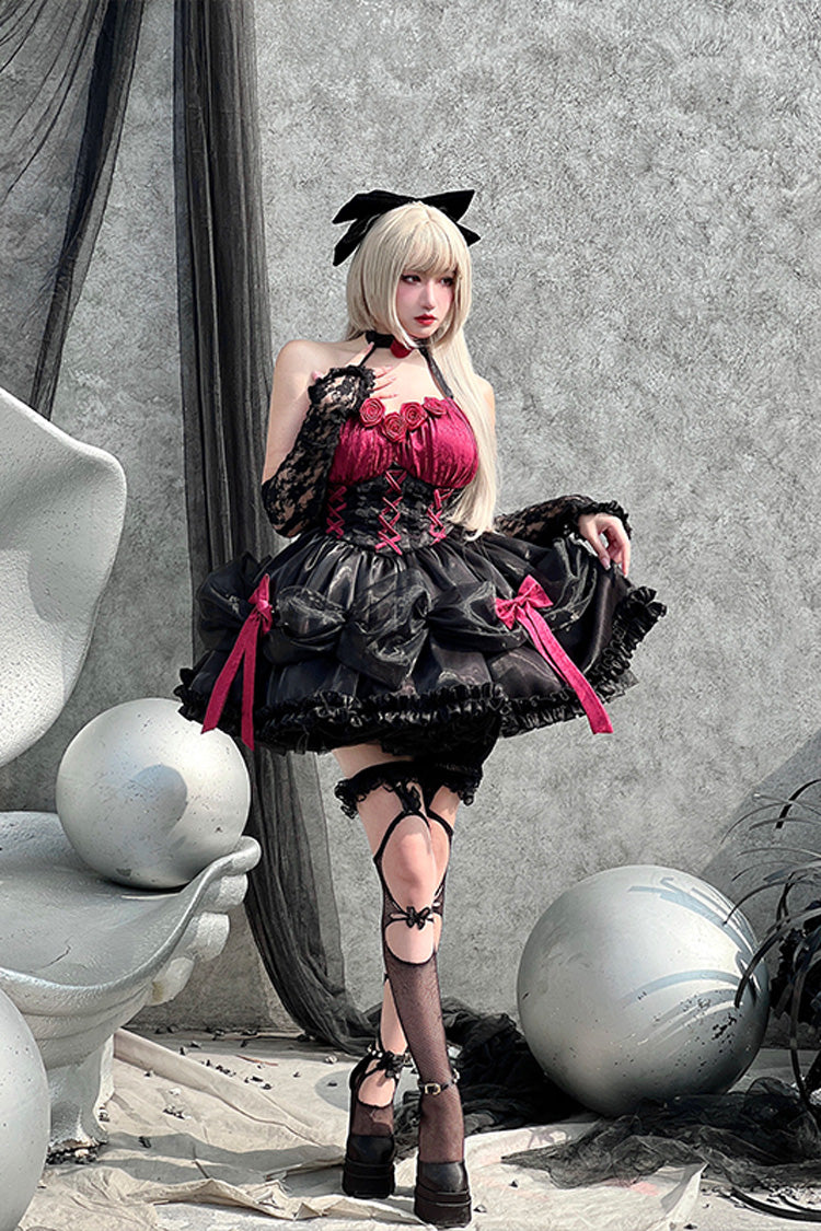 Black/Red Succubus Rose Sexy Princess Slim Bowknot Gothic Lolita Strapless Dress