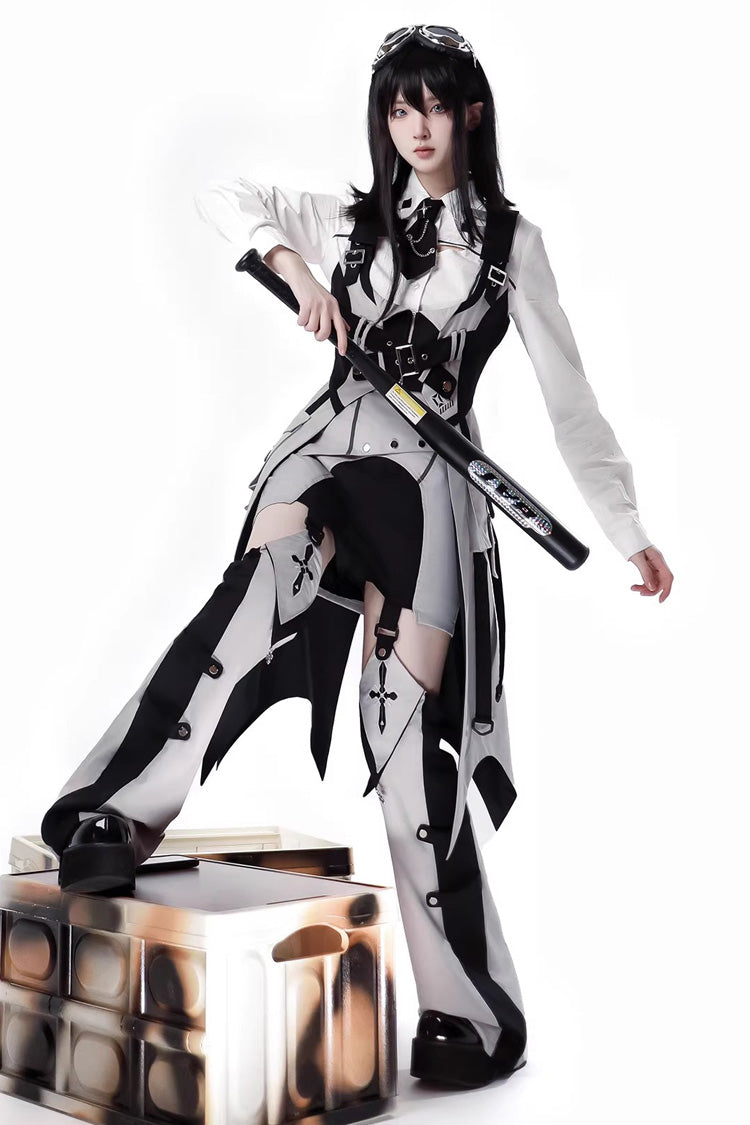 Black/White Long Sleeves Color Matching Handsome Sci-fi Lolita Skirt Set