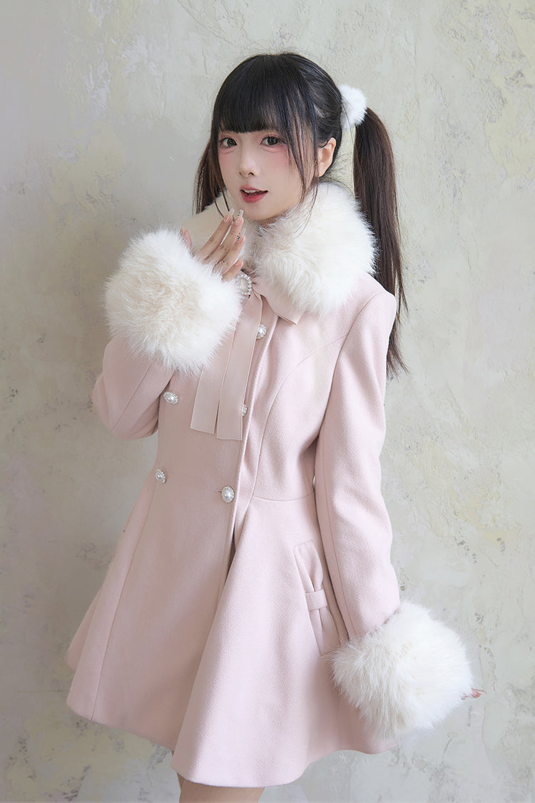 Pink Double-Breasted Long Sleeves Bowknot Japanese Sweet Lolita Coat