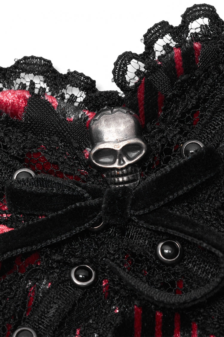 Black/Red Metal Skull Decoration Lace Heart Women's Gothic Eye Mask