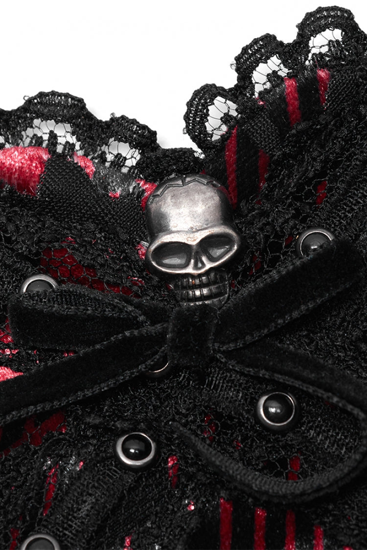 Schwarz/Rot Metall Totenkopf Dekoration Spitze Herz Damen Gothic Augenmaske