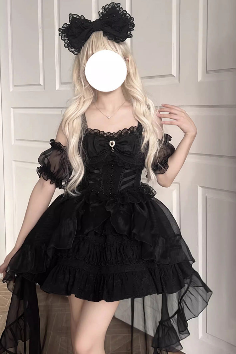 Black Sleeveless Multi-layer Ruffle Bowknot Gothic Lolita Jsk Dress