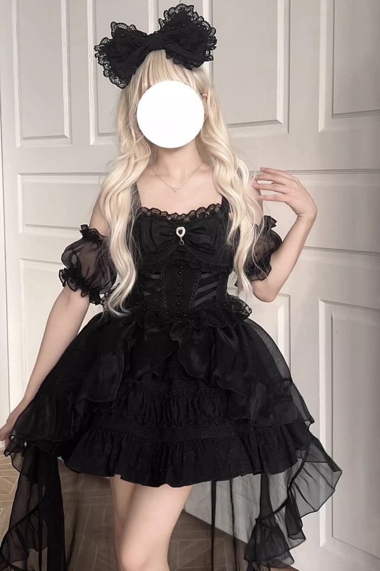blue dress for baby girl Widow Lolita Goth Sheer Lace Ruffled Ribbon Mini Dress main image 0