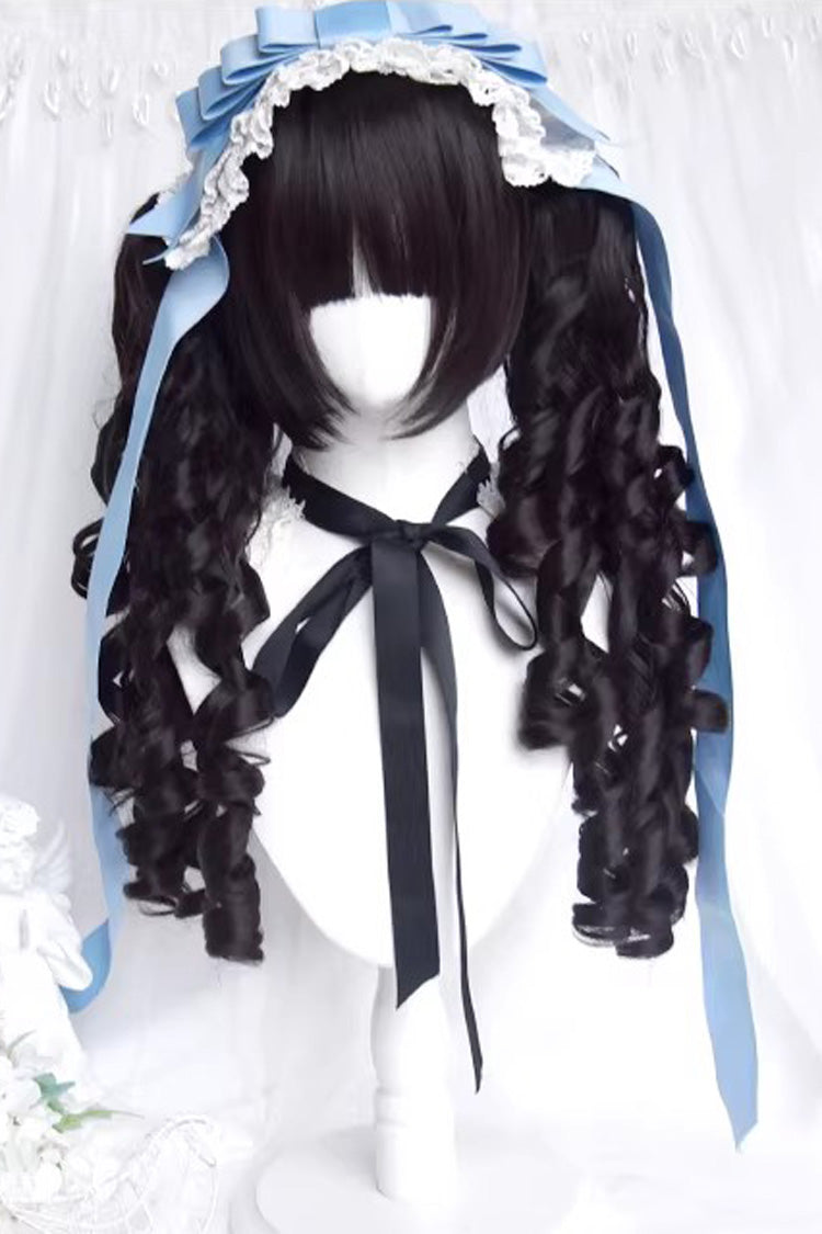 黒の多層ローマン カール ツインテール スウィート ロリータ ウィッグ
