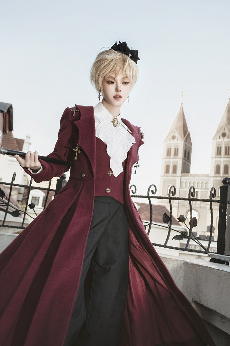 Dark Red [The Legend of Dracula] Long Sleeves Gothic Prince Handsome Cool Ouji Lolita Coat