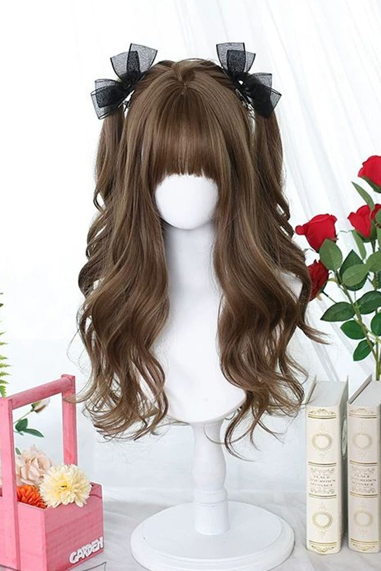 Perruque Lolita douce bouclée ondulée de style JK japonais en lin pêche