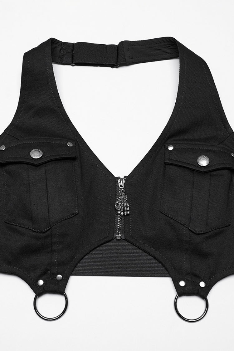 Ensemble de débardeur punk noir à dos nu pour femmes avec jupe 