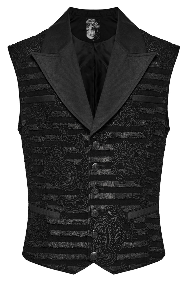 Black V Collar Jacquard Stripes Print Men's Gothic Vest