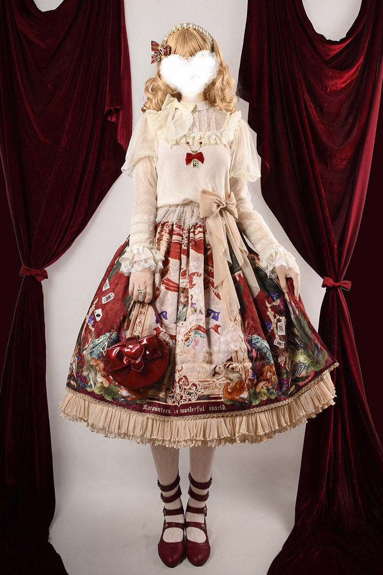 Red [Kaleidoscope of Dreams] Oil Print Side Cardigan Sweet Vintage Gorgeous Lolita Skirt