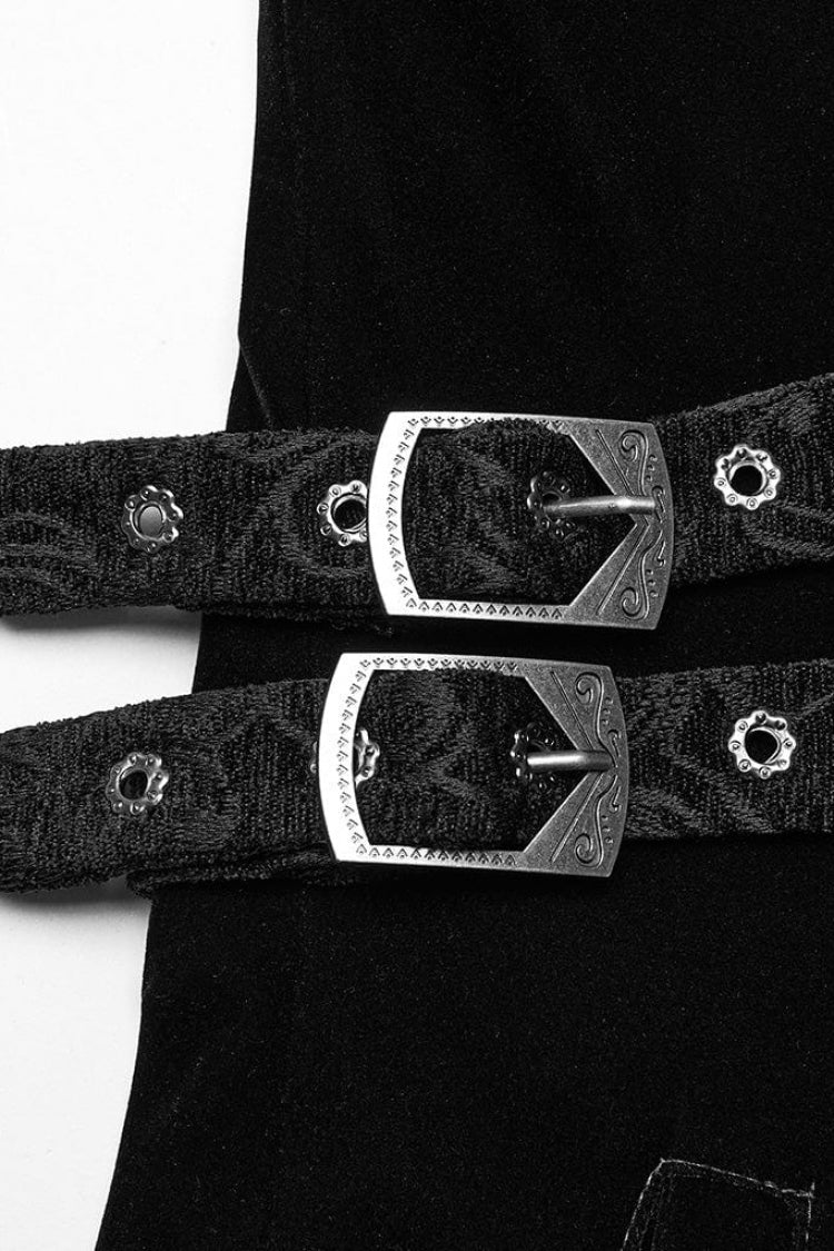 Black Stand Collar Jacquard Print Stitching Womens Gothic Coat