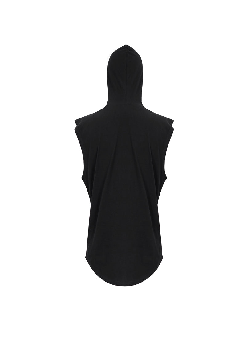 Black Knit Irregular Simple Versatile Sleeveless Hooded Men's Punk Tank Top