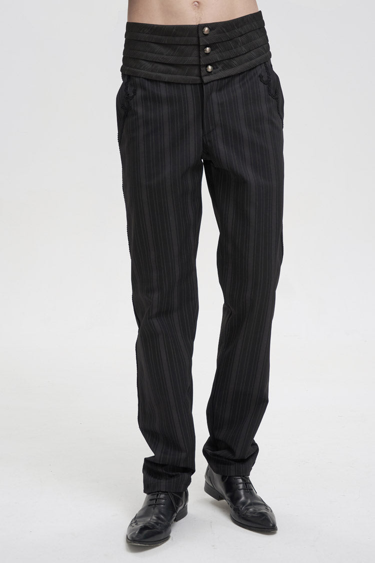 Black Retro Mid High Waist Micro Elastic Striped Woven Stitching Three Dimensional Jacquard Men's Gothic Trousers