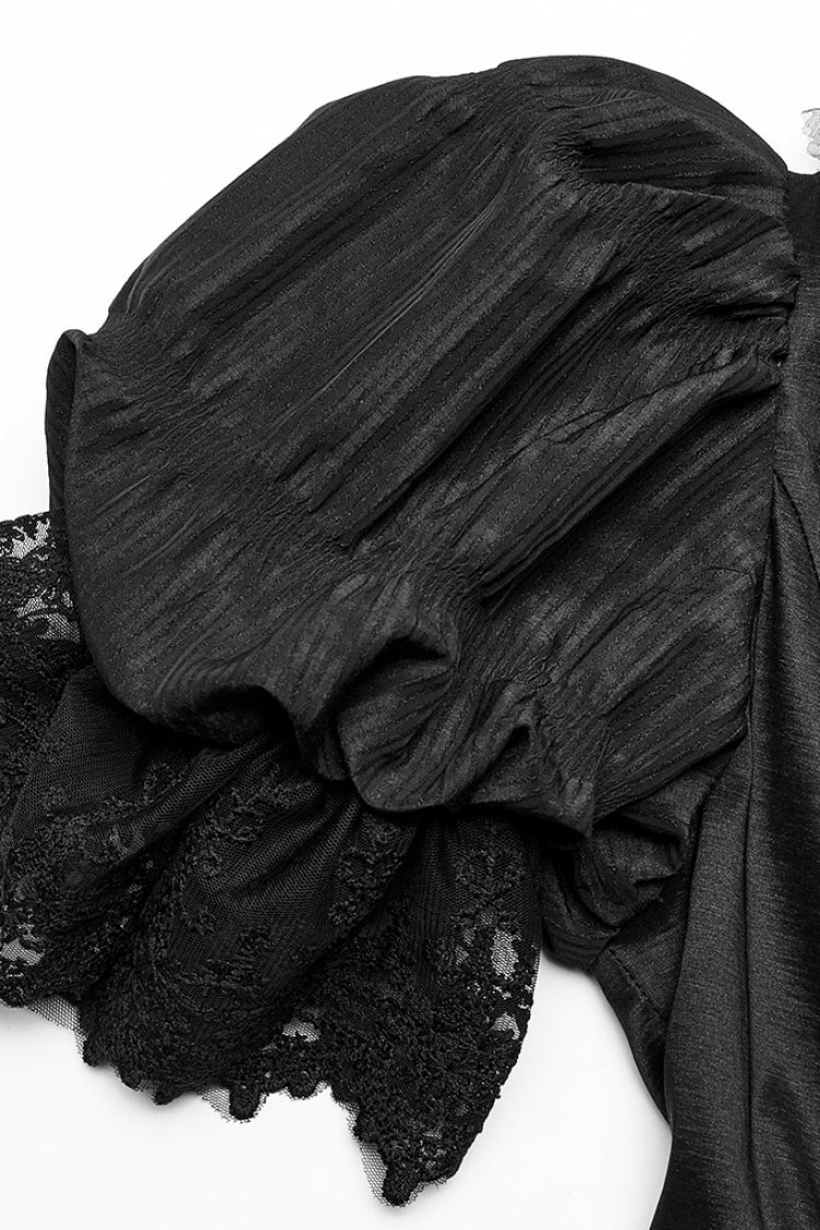 Black Short Puff Sleeves Ruffle Hanayome Stitching Lace Women's Gothic Dress
