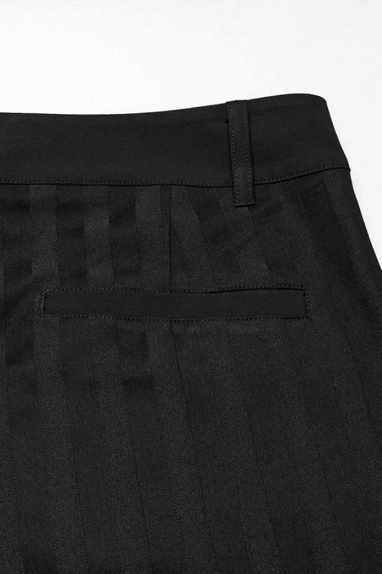 Black High Waisted Striped Print Men's Gothic Suit Pants