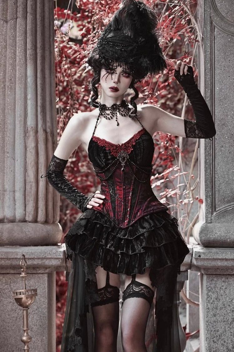 Black/Red Duchess Rococo Fishbone Girdle Multi-layer Ruffle Gothic Lolita Skirt