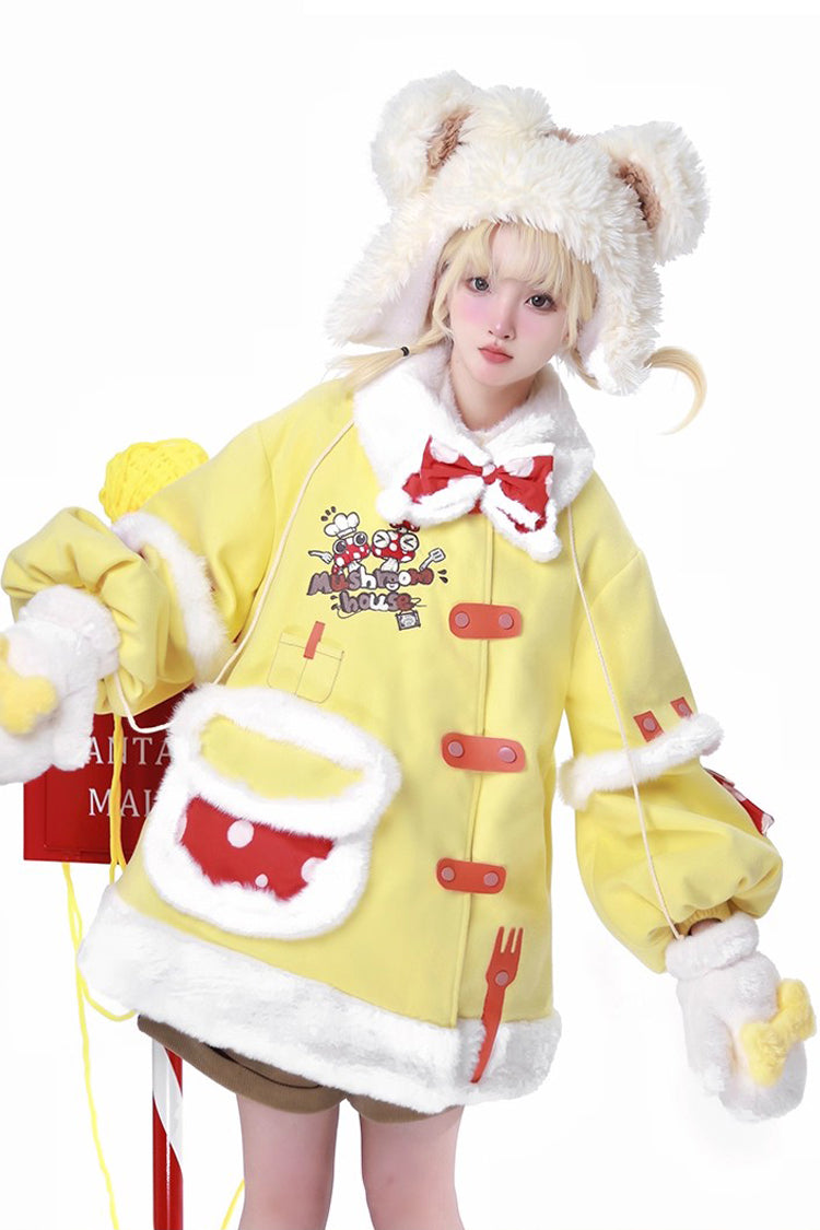 Yellow [Mushroom House] Long Sleeves Embroidery Bowknot Sweet Lolita Coat