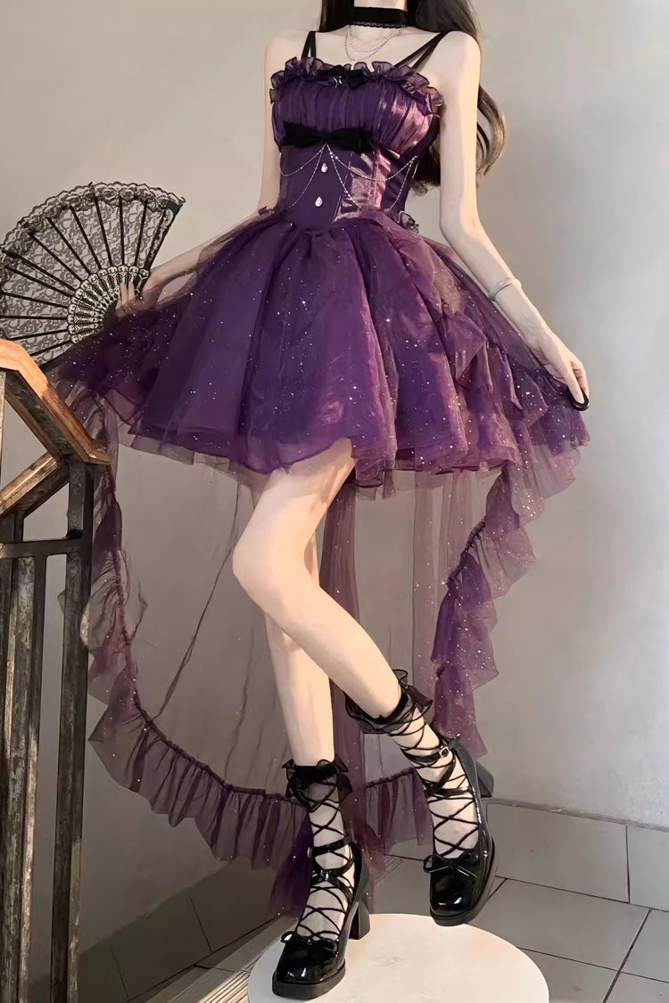 Purple Shining Bowknot Irregular Sweet Princess Gorgeous Lolita Jsk Dress