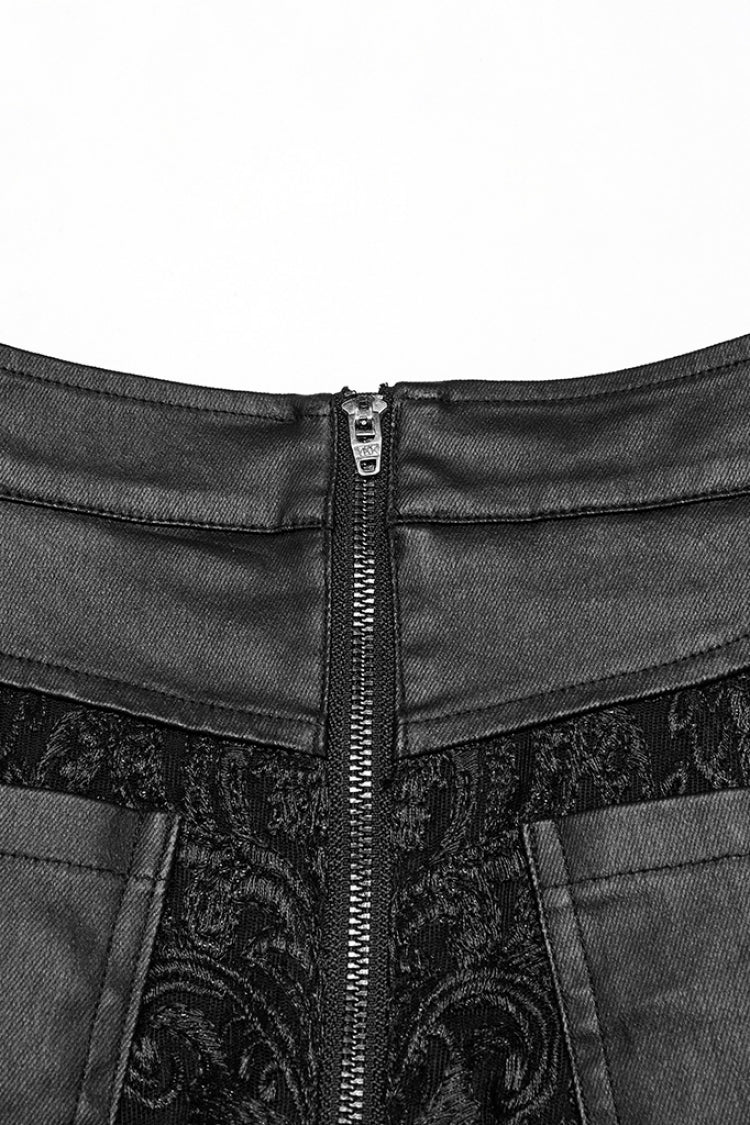 Black Studded Embossed Embroidery Lace-Up Women's Gothic Skirt