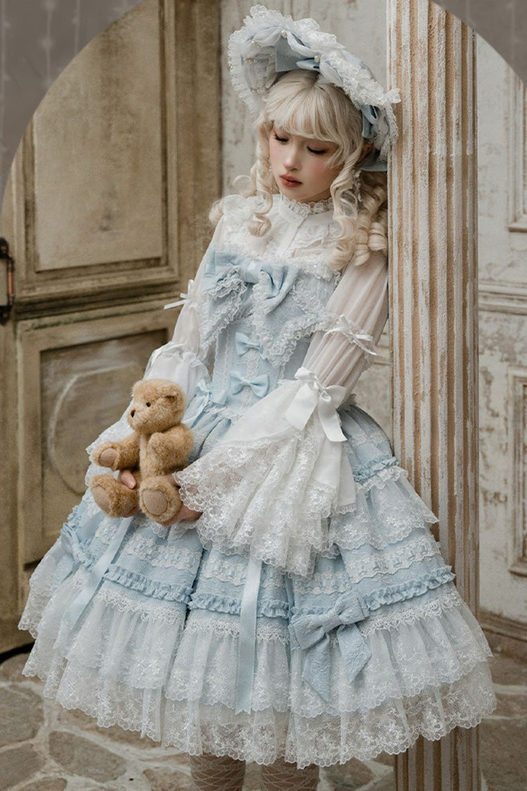 Blue [Reinas] Sleeveless Ruffle Bowknot Lace Sweet Lolita Jsk Dress